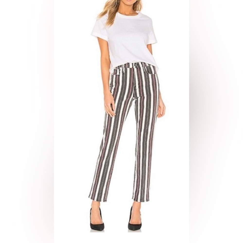 FRAME Le Sylvie Band Stripe Jeans | High Rise Straight Raw Hem Striped 27